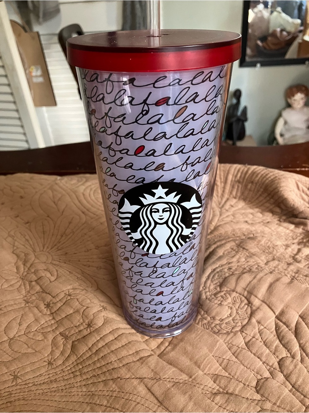 NWT Starbucks Lavender Script Tumbler with Red Lid